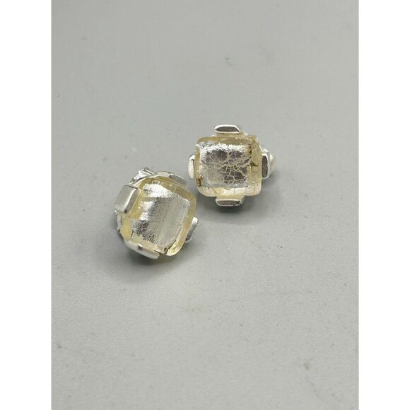 Petite Anne Klein Earrings AK Signed Silver Foiled Silver Tone Small Clip Ons - Picture 2 of 6